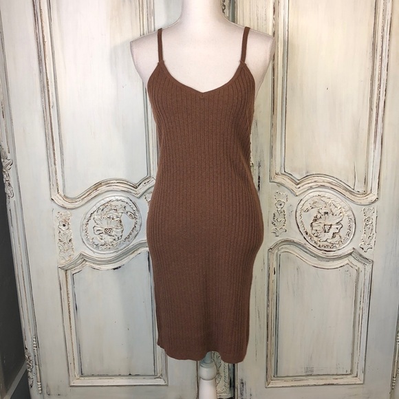 7 For All Mankind Burnt Sienna Ribbed Knit Spaghetti Strap Slip Dress Size Med. - Picture 1 of 11